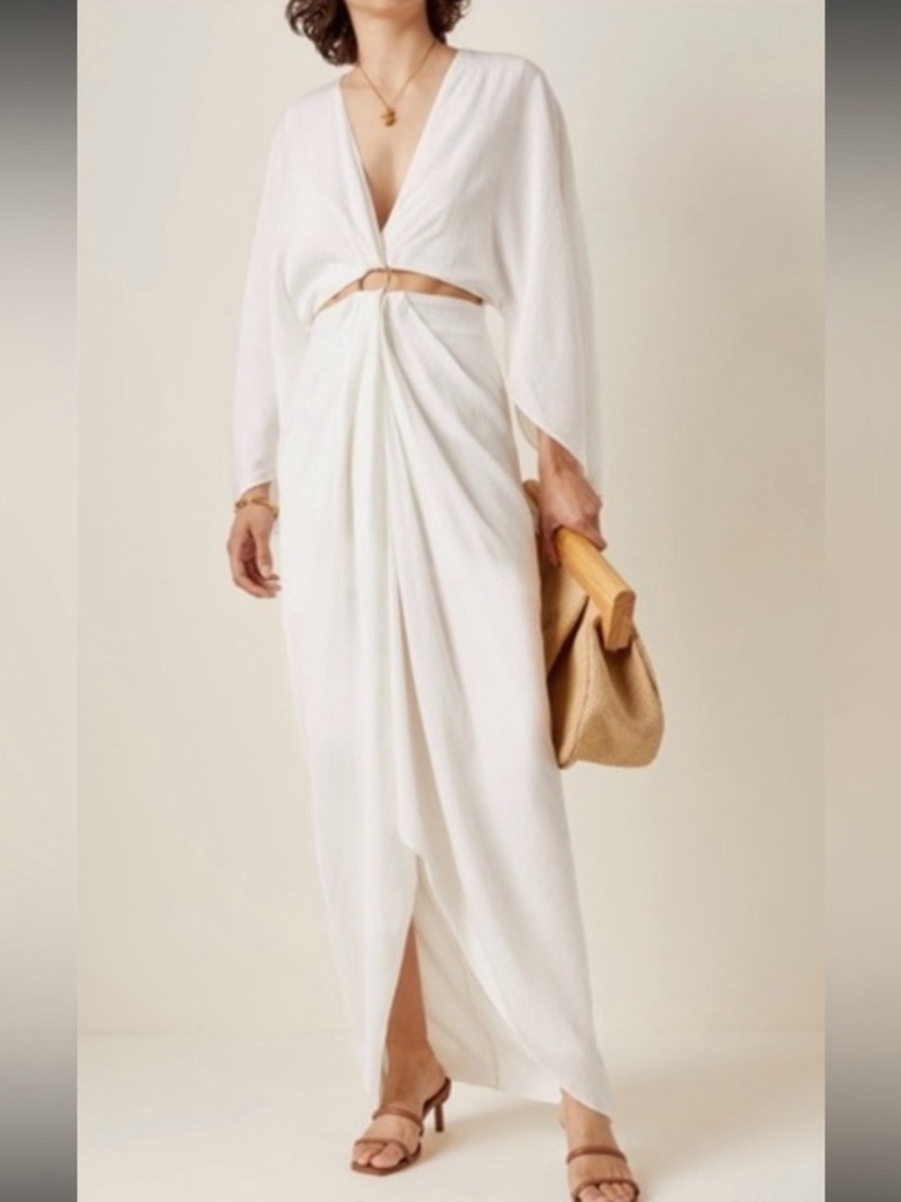 White Draped Maxi Dress with D-Ring Waist
